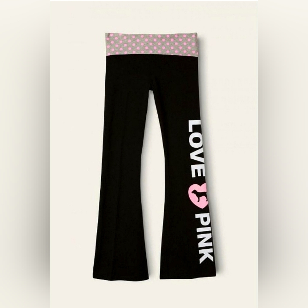 SOLDNWT Victoria's Secret Pink Originals Polka Dot Fold Over Flare Leggings. XL.